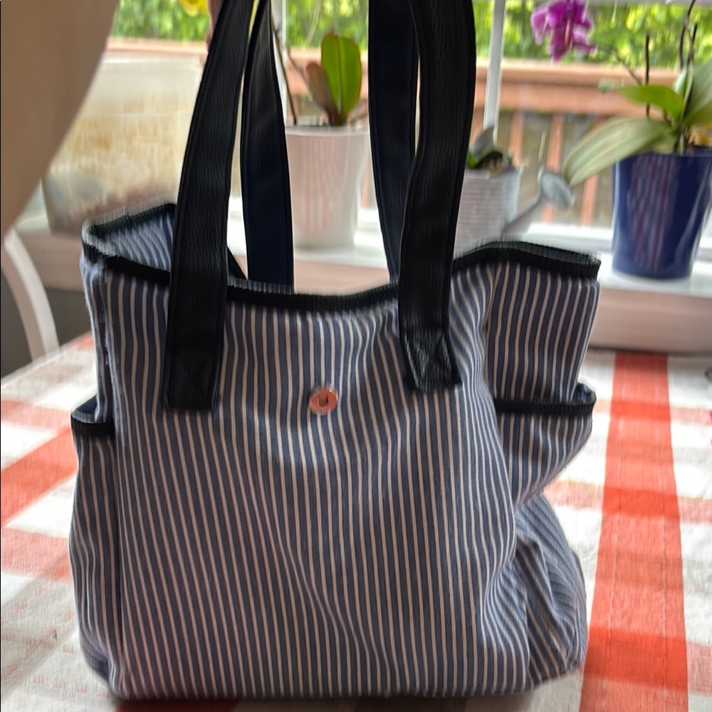 Striped Blue and Black Tote Bag